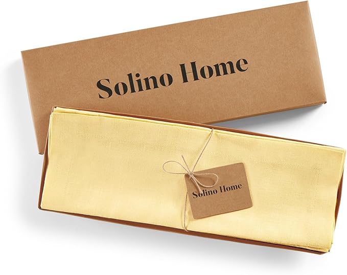 Solino Home Linen Placemats Set of 4 - Golden Straw Placemats 14 x 19 Inch - 100% Pure Linen Table Place Mats for Spring, Easter - Fete