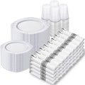 Nervure 700PCS Silver Plastic Plates - Silver Plastic Dinnerware Sets for 100 Guests - 200 Disposable Plates, 300 Silverware, 100 Cups, 100 Napkins for Wedding & Party