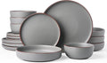 Famiware Mercury 16-Piece Stoneware Plates and Bowls, Dark Grey | Dinnerware Set by Famiware