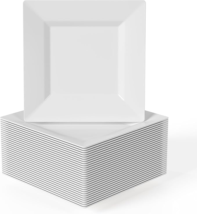 Exquisite Mini Disposable Appetizer Plates - 100 Pack 4.5 In. x 4.5 In. White Plastic Dessert Plates - Elegant Design for Weddings, Birthdays, and Formal Parties - Stackable and Convenient - BPA Free
