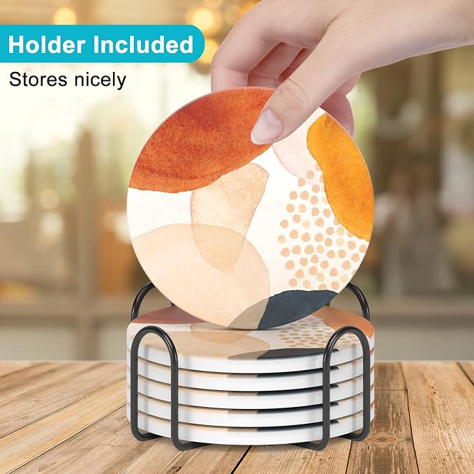 Coasters for Drinks, Kitchen Home Decor Housewarming Gift, Round 4 in - Image 5