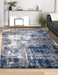Keen Home Design Area Rugs - 8x10 Non-Shedding, Abstract Rugs for Kitchen, Living Room, Bedroom, Dining Room, Entryway - Size: 7'3" x 10'2", Navy/Grey/White