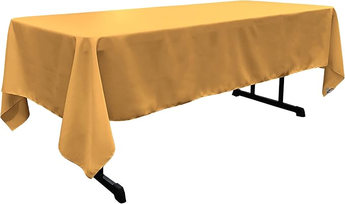 LA Linen Polyester Poplin Washable Rectangular Tablecloth, Stain and Wrinkle Resistant Table Cover 60x144, Fabric Table Cloth For Dinning, Kitchen, Party, Holiday 60 by 144-Inch, Gold