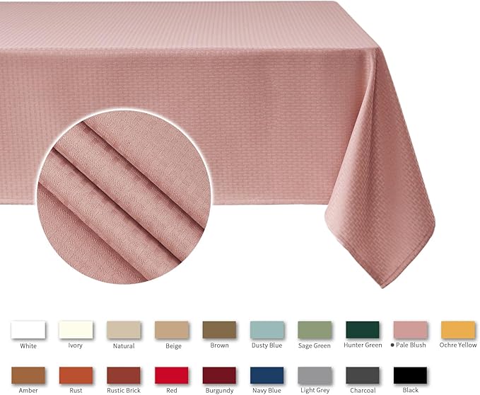 maxmill Rectangle Tablecloth Weaved Pattern Waterproof Spillproof Wrinkle Free Table Cloth, Kitchen Dining Tabletop Decoration, Fabric Table Cover for Holiday Parties, 52 x 70 Inch, Pale Blush