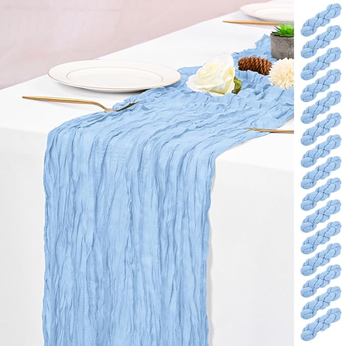 15 Pack Light Blue Table Runner 17 x 108inch Cheesecloth Table Runner Boho by Lumaycens