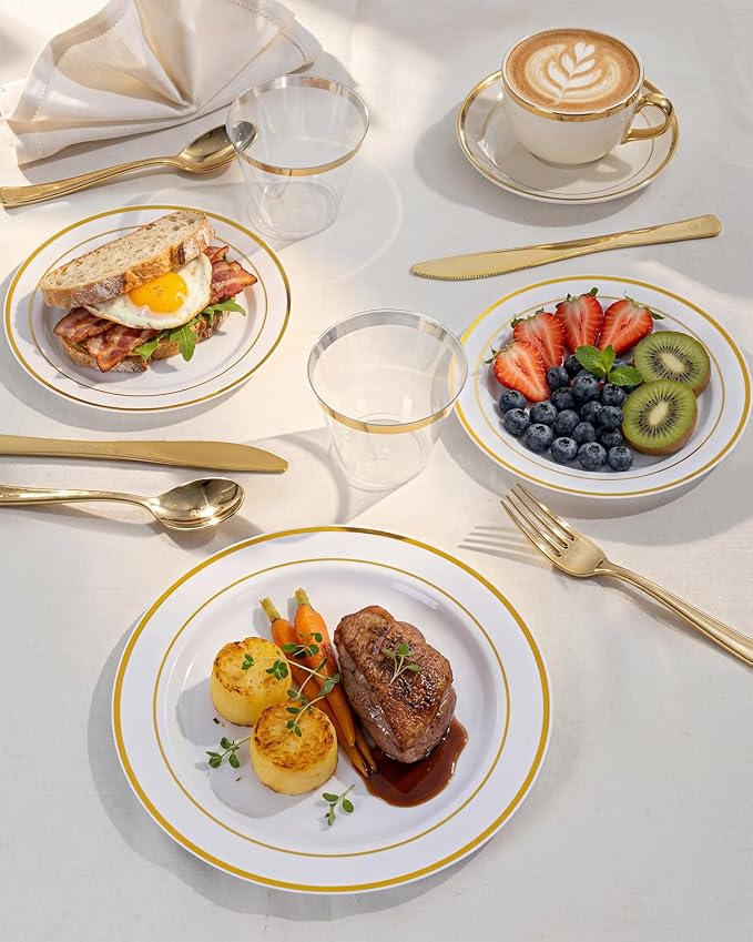 bUCLA 600Pcs White and Gold Plastic Plates - Image 3