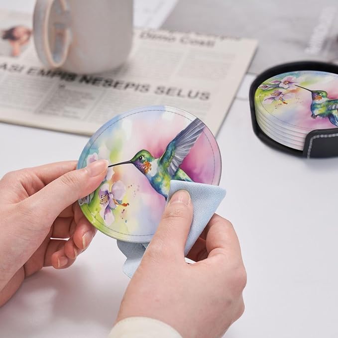 Hummingbirds Spring Leather Coasters Set of 6 - Image 5