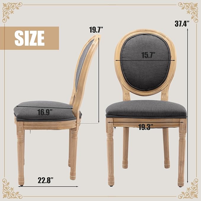 SoarFlash French Dining Chairs Set of 4, Vantage Dining Chair with Round Back, Farmhouse Country Dining Chair for Kitchen,Bedroom,Deep Grey