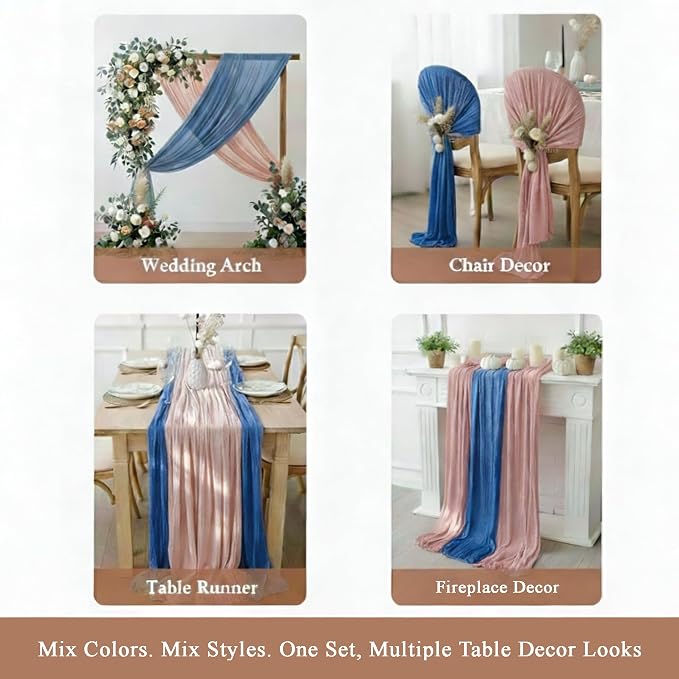 Cheesecloth Table Runner 6 Pack Dusty Pink and Dusty Blue, Boho Gauze Table - Image 5