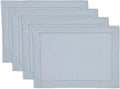 Solino Home Linen Cloth Placemats Set of 4-100% Pure Linen Hemstitch Dusty Blue Placemats 14 x 19 Inch - Classic Hemstitch Table Place Mats for Winter, Spring, Easter