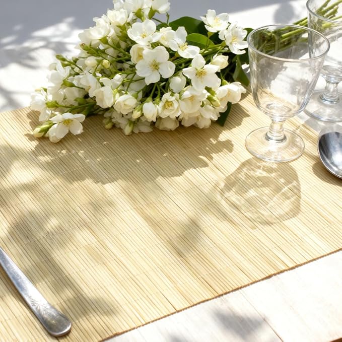 4-Pack Bamboo Placemats,Woven Heat-Resistant Rectangular Table Mats, Natural Dining Place Mats, Rustic Japanese Style Wood Mats for Indoor Dining, Kitchen and Party Use, Beige
