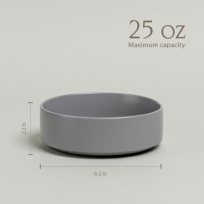 over&back Stackable Cereal Bowl Set - Stoneware Dishes - Comes with 4 Cereal Bowls - Easy-to-Stack Breakfast Place Settings - 6.2" x 6.2" x 2.2" - 25oz - Semi-Matte Charcoal