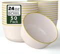 Trendables Plastic Bowls Disposable Bowls 24 Oz Bowl Set Of 50 Ivory Gold Rimmed Fancy Plastic Serving Bowls Perfect Plastic Ice Cream Bowls Plastic Salad Bowls Plastic Candy Bowl