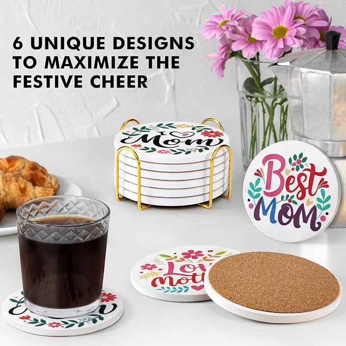 Absorbent Ceramic Coasters Set of 6, Love Quotes - Image 2