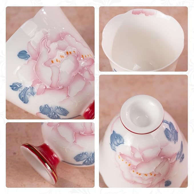 KAMMAK Tea Cup Set of 2 Small Tea Cups 2.8oz Floral Porcelain Tea Cup Set - Image 4