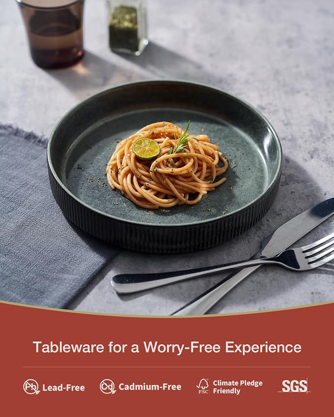 famiware Star 8.25" Pasta Bowls Set of 8, Bowl Plates, Deep Forest | Microwave - Image 3