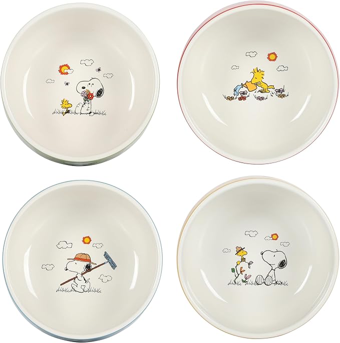 Peanuts Snoopy 5.5-Inch Decorated Stoneware Bowls, Stackable 4-Pack Bowl Set - Image 5