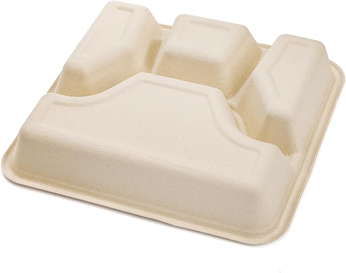 TOPZEA 50 Pack 4 Compartment Disposable Paper Plates, 9.4"x 8.6" Compostable Deep Divided Plates Heavy Duty Bagasse School Lunch Tray, Sugarcane Sectional Plate Food Containers for Dinner Buffet Party
