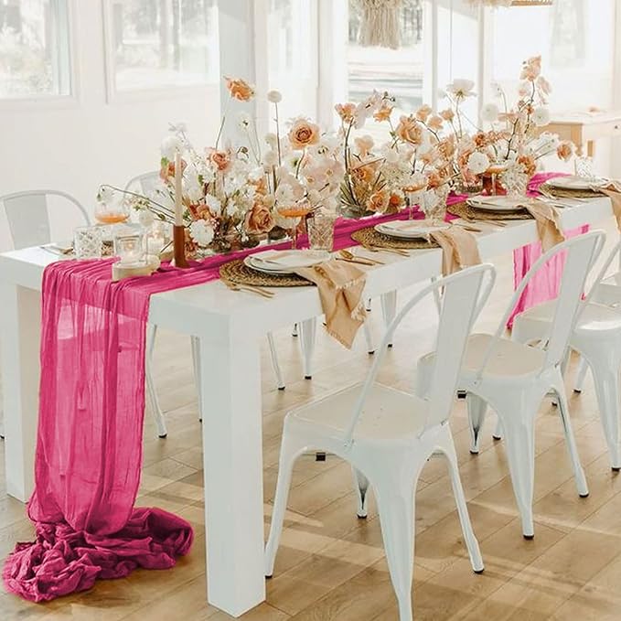 FUHSY Hot Pink Cheesecloth Table Runner 5 Pack 10FT Gauze Cheese Cloths Rustic Boho Table Runner Bulk Pink Table Runners for Parties Sheer Cheesecloth Fabric Table Runner for Wedding Halloween Decor