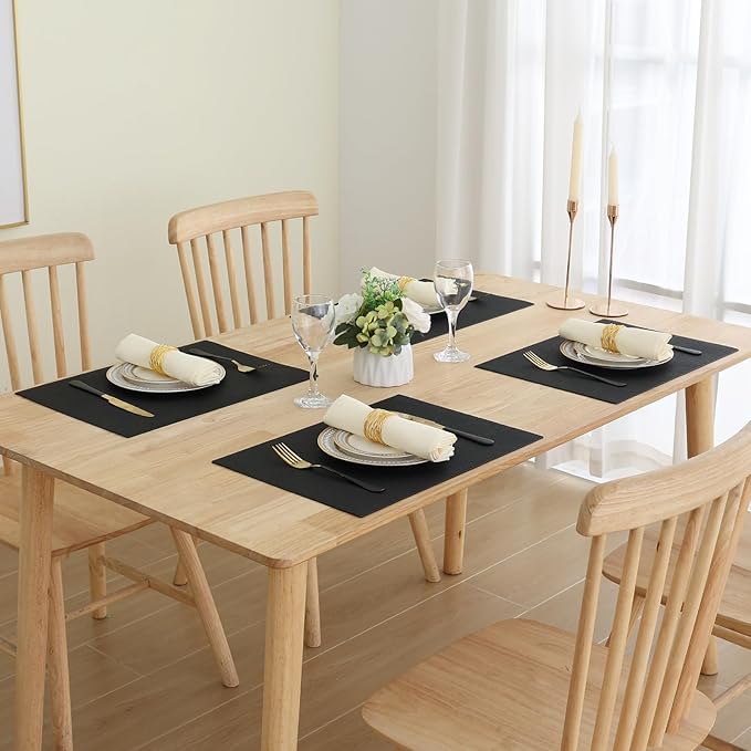 Homaxy Faux Leather Heat Resistant Placemats for Dining Table Set of 6, Waterproof Wipeable Washable PU Table Mats, Easy to Clean Anti-Slip Place Mats, 11.8" x 17", Black