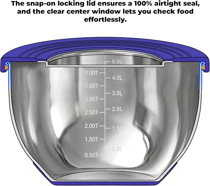 Stainless Steel Mixing Bowls with Lids – Set of 5 Large Nesting Metal Bowls for Kitchen, Baking, Cooking, Food Prep & Storage, Non-Slip Base, Dishwasher Safe,Blue