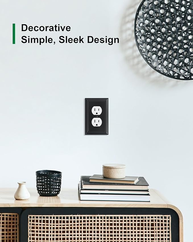4-Pack Duplex Outlet Cover Plate, Decorative Matte Black Switch Plates and Outlet Covers, Natural Bamboo Fiber Wall Plates for Electrical Outlets, 1 Gang Receptacle Cover, Corrosion Resistant