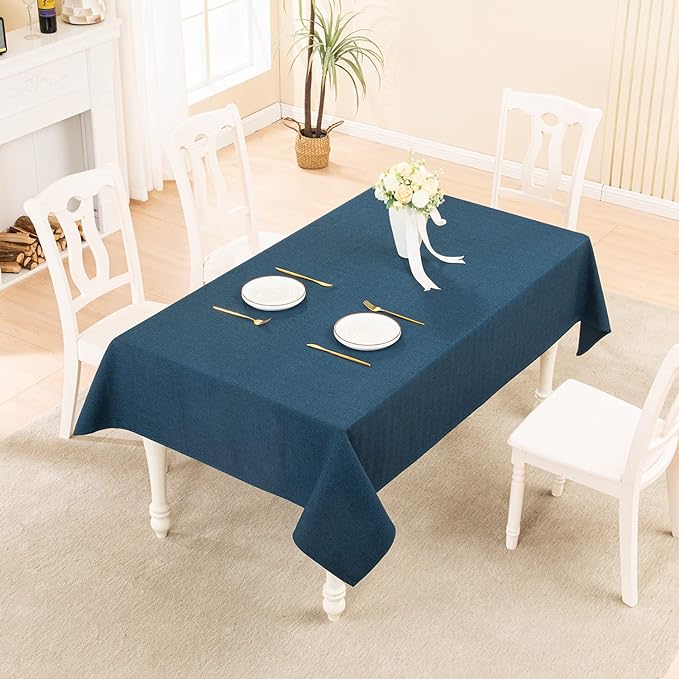 BALCONY & FALCON Rectangle Tablecloth Washable Wrinkle Resistant and Water Proof Table Cloth Decorative Linen Fabric Tablecloths for Dining Parties Kitchen Wedding and Outdoor Use (Navy Blue, 55x95)