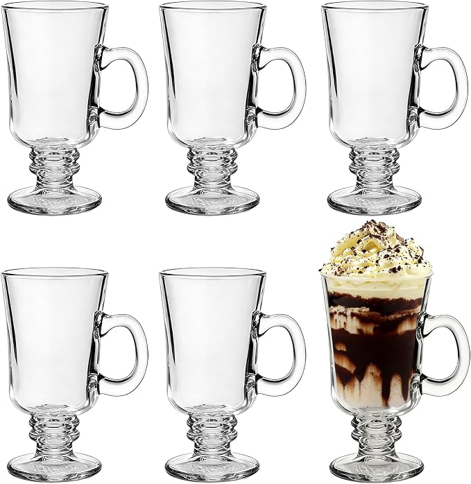 Set Of 6 Irish Coffee Mugs - 8oz Irish Coffee Glasses - Clear Mugs by Vitrignis