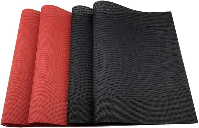 Gugrida Vinyl Black Placemats Heat Resistant Dining Table Mats Non-Slip Washable Place Mats Set of 6 （Black）