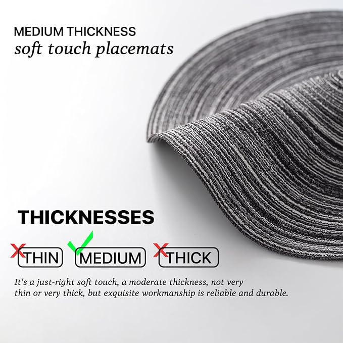 Round Placemats Set of 6 Woven Placemats Washable Braided Table Mats for Dining Table Heat Resistant Non-Slip Circle Place Mats(Mixed Gray)