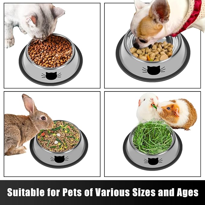 Serentive 2Pcs Cat Bowls Non-Slip Stainless Steel Small Cat Food Bowl - Image 5