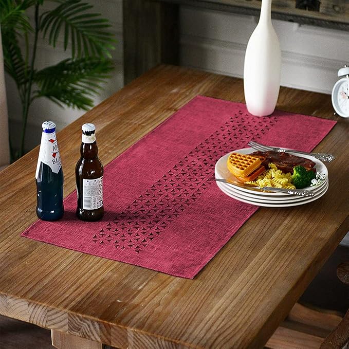ARTABLE Burgundy Rectangle Fabric Table Runner Finished Edge 16 x 48 Inch | by ARTABLE