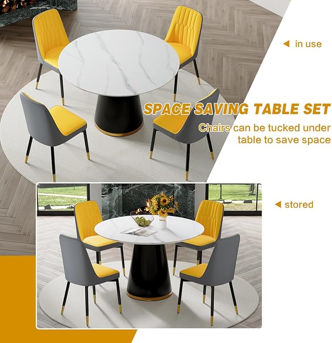 Round Dining Table Set for 4, Modern 45'' Small Dining Table for Kitchen, Space Saving, Easy Assembly