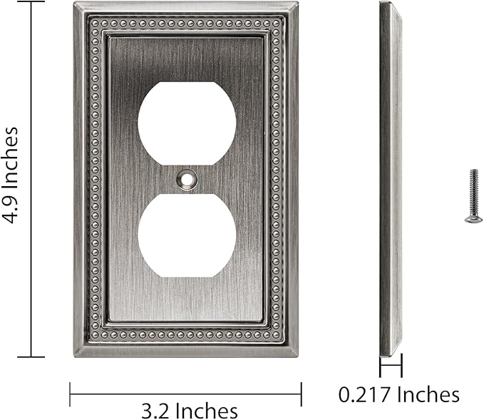 Henne Bery Sunken Pearls Heavy Duty Decorative Wall Plate Switch Plate Outlet Cover (Single Duplex, 2 Pack, Heirloom Silver)