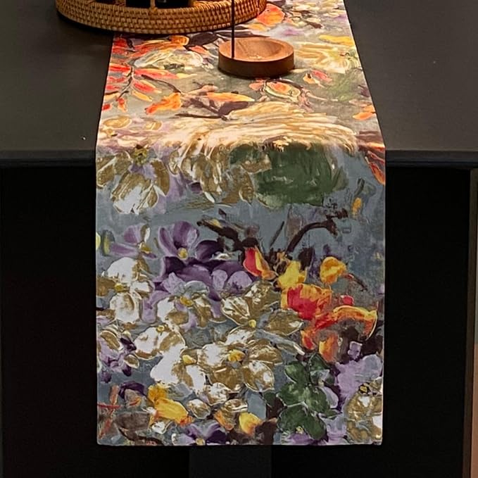 Green Table Runner, Cotton Polyester Print Floral Table Runner, Waterproof by ZIWUROAD