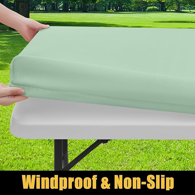 Smiry Rectangle Picnic Table Cloth, Waterproof Elastic Fitted Tablecloths for 8 Foot Tables, Washable Polyester Table Cover for Camping, Indoor and Outdoor (Green, 30"x96")