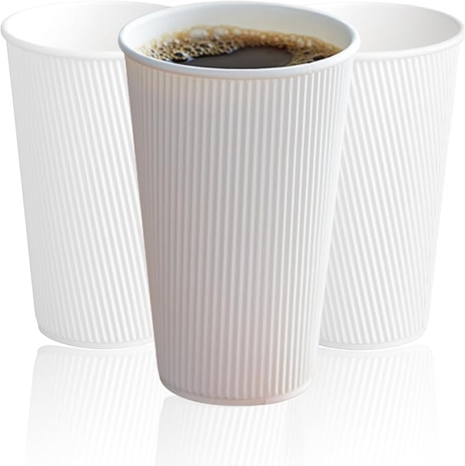 12oz Double Wall Ripple White Paper Coffee Cups- Pack of 50ct by Pantryware+Essentials