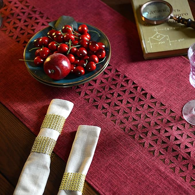 ARTABLE Burgundy Rectangle Fabric Table Runner Finished Edge 16 x 120 Inch | - Image 5