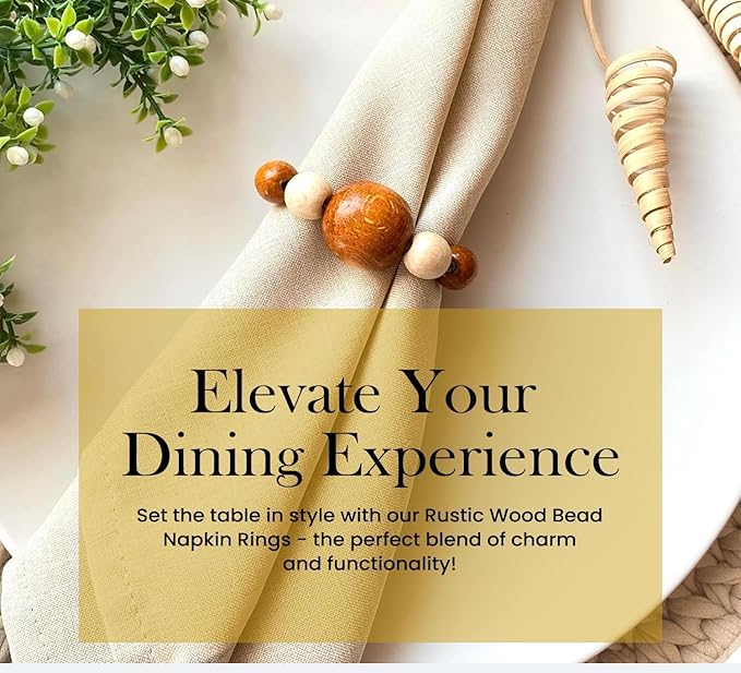 Napkin Rings Set of 6 - Modern Napkin Holder Rings with Wooden Beads | Dinner Napkin Ring for Holiday & Christmas, Birthday Party, & Wedding Decor - Farmhouse Napkin Rings Bulk (Dari)