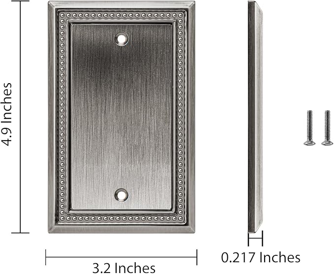 Henne Bery Sunken Pearls Heavy Duty Decorative Wall Plate Switch Plate Outlet Cover (Single Blank, 2 Pack, Heirloom Silver)