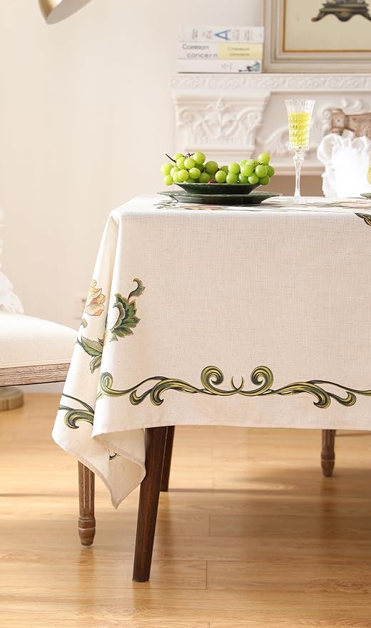 patdrea Designer Vintage Linen Rectangle Tablecloth,French Floral Tablecloths,Wrinkle Free Table Cloth,Decorative Table Cover Cloth for Kitchen,Dining,Tea Party,Home,Christmas,67"*118"
