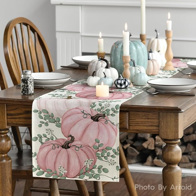 Artoid Mode 210 GSM Fall Table Runner 13x120 Inch Home Party Decor | Pink - Image 3