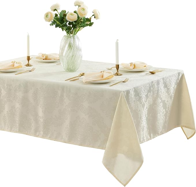Newbridge Barcelona Luxury Damask Fabric Tablecloth, 52” Wide x 70” Rectangle by HomeBargainsPlus