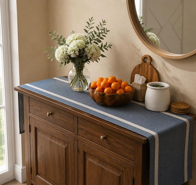 FAVE Woven Navy Blue Table Runner Woven - Image 5