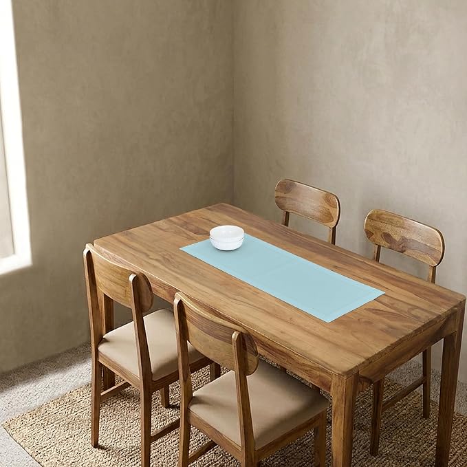 Solino Home 100% Pure Linen Table Runner Aqua Blue Hemstitch, 14 x 36 in | - Image 2