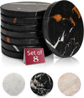 Gusto Nostro Premium Black Gold Marble Coasters Set of 8 - Modern Natural Stone Coasters for Drinks - Solid Marble Kitchen Accessories, Round Artisanal Stone Coaster for Kitchen Counter, Coffee Table