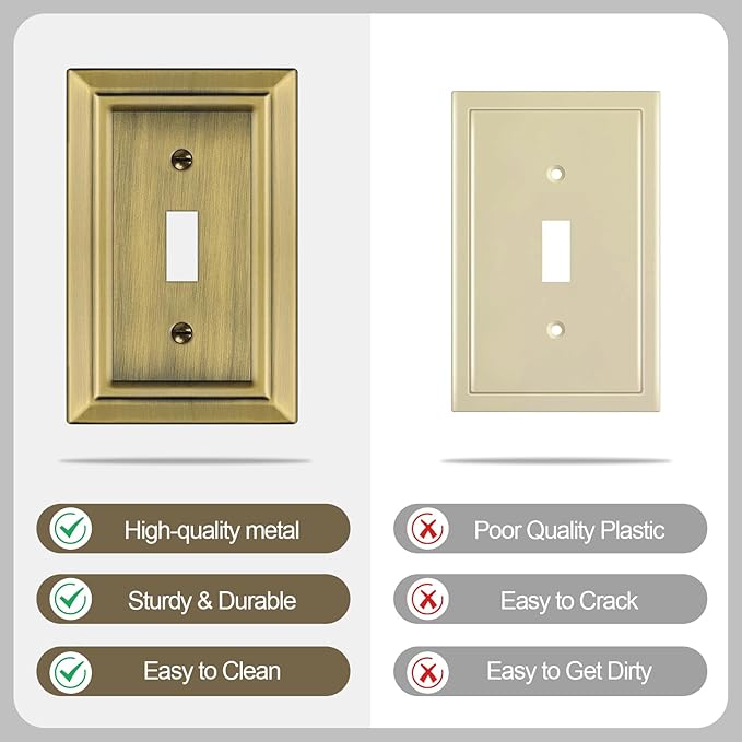 Metal Wall Plate for Electrical Outlets, Decorative Antique Brass Switch Plates Outlet Cover, Light Switch Cover Plate, 1-Gang Wall Plates (Single Toggle, 6 Pack)