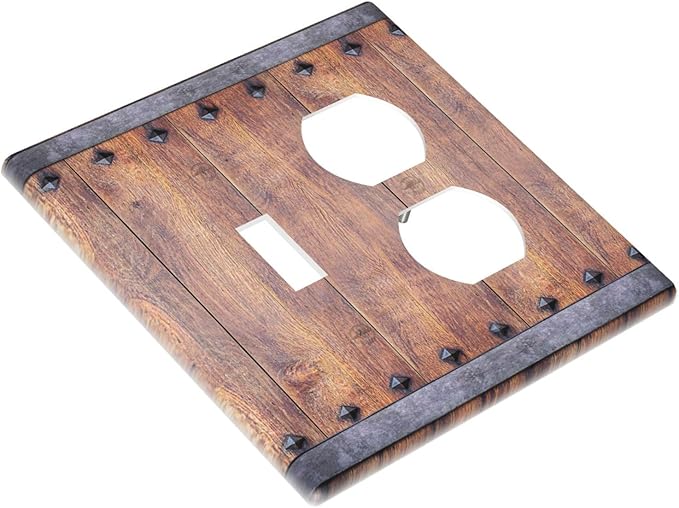Light Switch Cover Plate Rustic Farmhouse Barn Door Vintage Wood 2 Gang Decorative Switch Plates 1 Toggle Duplex Combo Outlet Covers GFCI Wall Plates for Bathroom Cabin Decor