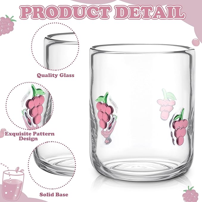 Icon Juice Glasses, 14oz Stemless Wine Drinking Juice Glass Cup for Valentine Party Supplies Gift(2 Pcs,Grape)