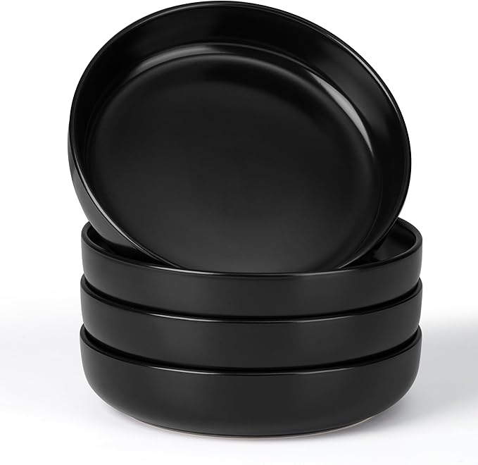 E-far Stoneware Pasta Bowls Set of 4, 35oz Double Reactive Black Glaze | Wide & by E-far